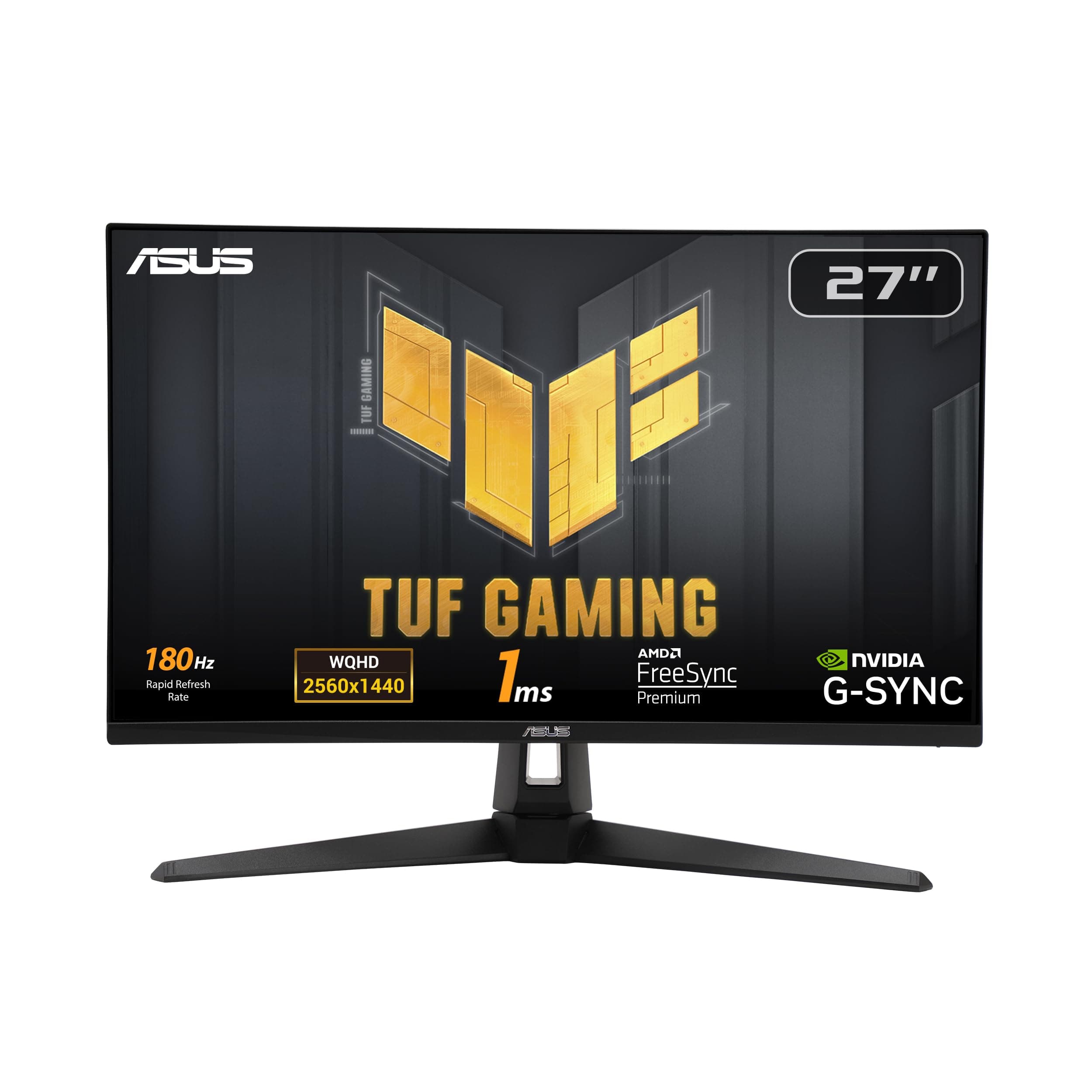 ASUS TUF Gaming VG27AQ3A Gaming Monitor, 27 inch, QHD(2560x1440), 180Hz, Fast IPS, ELMB Sync, 1ms (GTG), Freesync Premium, G Sync compatible, Variable Overdrive, 130% sRGB